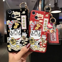 lucky cat wristband bracket shell phone case for samsung s21 20 10 9 8 ultra plus s10e note 8 9 10 20 ultra plus case back cover