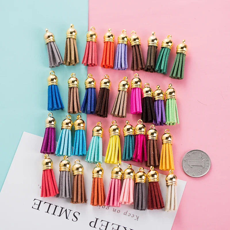 20 шт./лот 26 цветов винтажная кожаная металлическая крышка мини-кисточка брелок