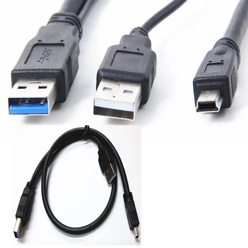 2 в 1 USB2.0 Тип A штекер мини 5P Мужской кабель + USB3.0 мужчин и P2ower Y сплиттер для HDD MP3 MP4