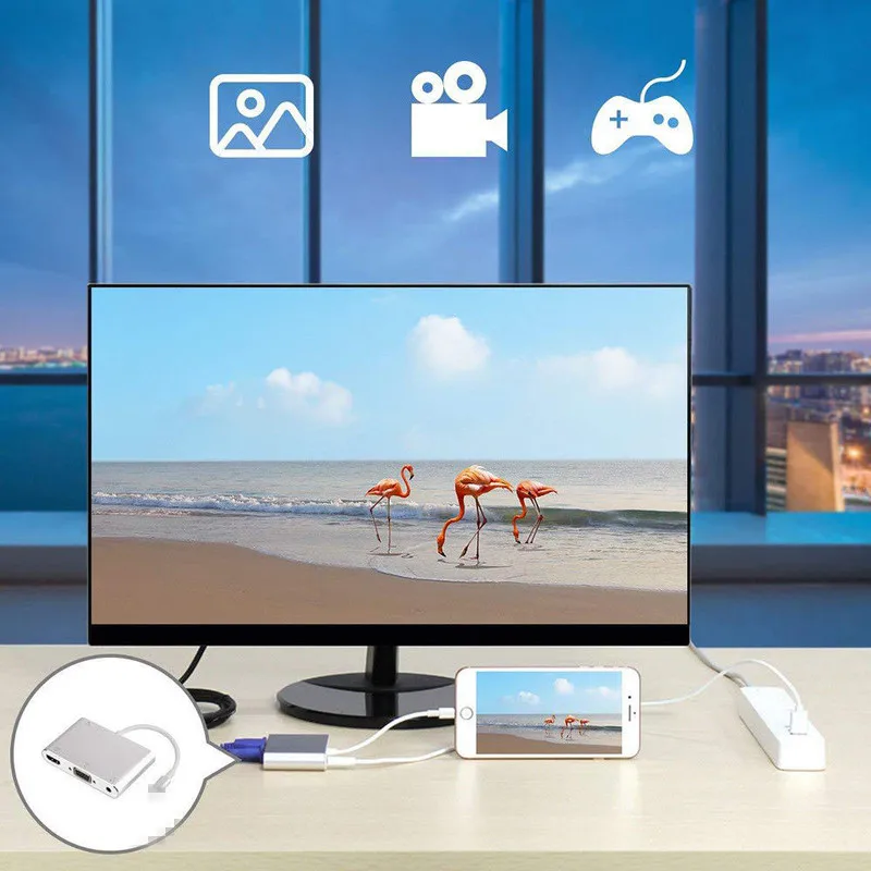 2021 HDTV OTG кабель для iPhone к HDMI совместимый VGA AV Аудио Видео адаптер X/XS/8P/8/7P iPad