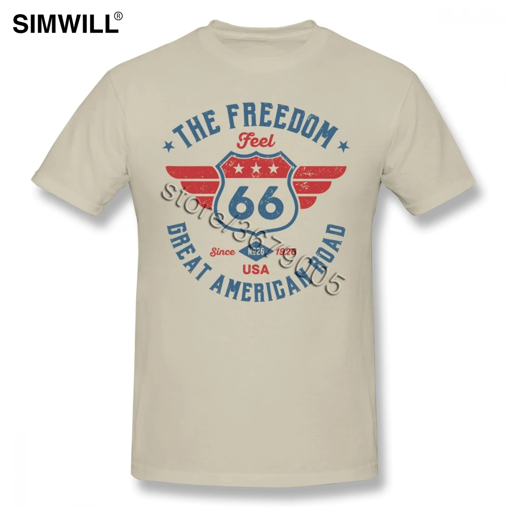

Классическая винтажная футболка Freedom Great American Road, Мужская футболка с коротким рукавом из чистого хлопка, топ с круглым вырезом, Route 66