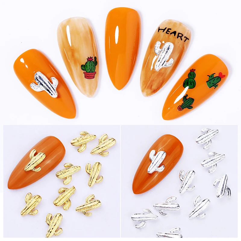 10 шт./пакет 3D украшение для ногтей Золотой Серебряный Бабочка кактус украшения