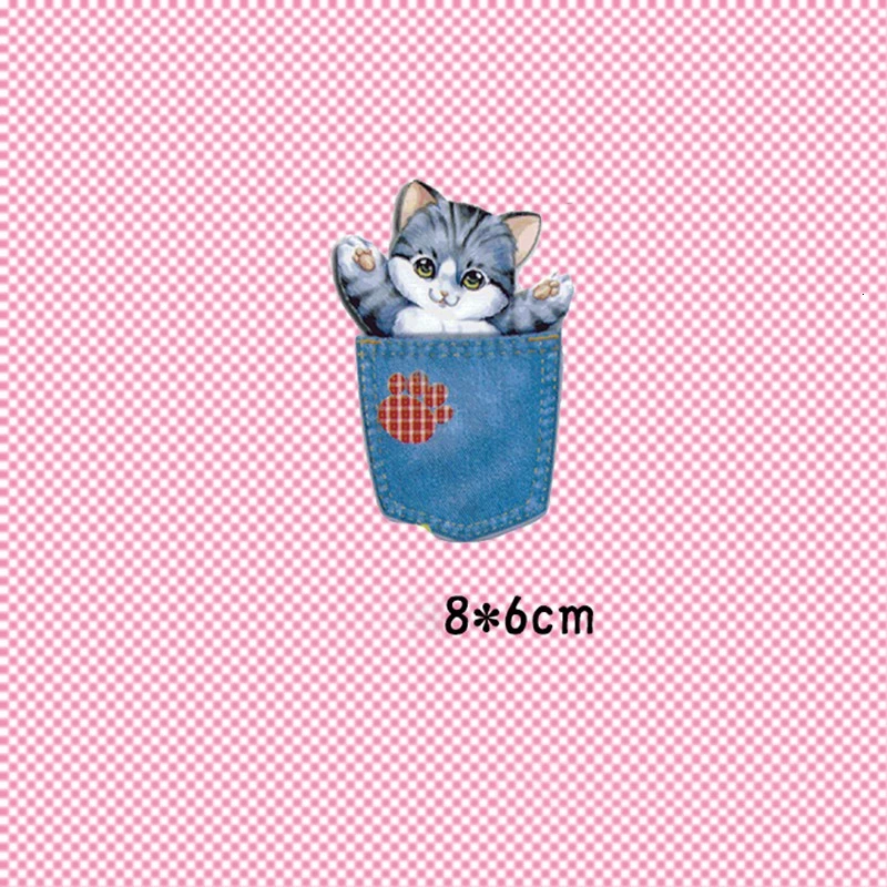 Модные нашивки из ПВХ deal with it с котом и карманом для термопечати футболки девочек