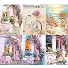 Алмазная живопись 5D сделай сам, Набор для творчества с инкрустацией розовыми велосипедами и цветами, ландшафтом стразы, подарок, украшение для дома
