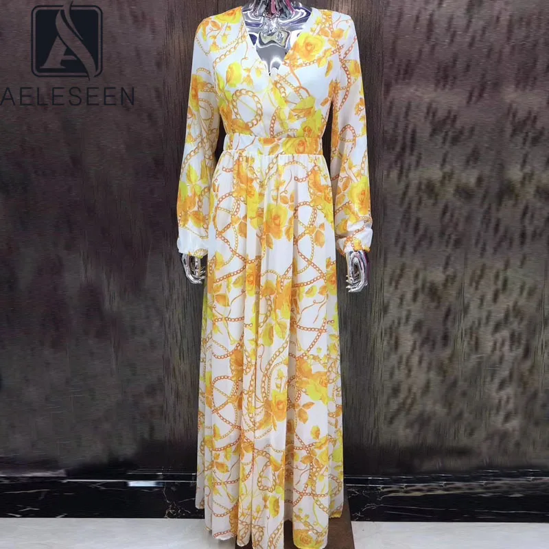 

Женское платье оверсайз AELESEEN, модное весеннее платье с длинным рукавом и винтажным принтом, вечерние платья для отдыха 2020