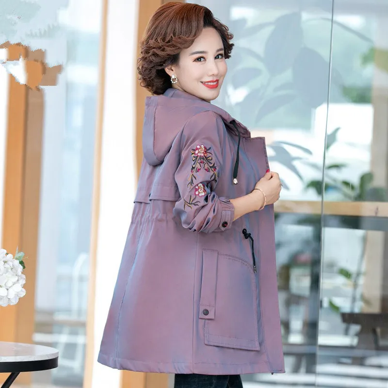 

Fashion Femme Jacket Women Hooded Clothes Spring Autumn Long Sleeve Embroidery Casual Windbreaker Loose Coat Female H1322