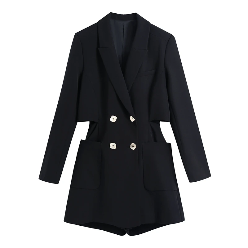 Fashion Spring Women Long Sleeve Blazer Playsuits Office Lady Double Breasted Pocket Rompers Shorts Jumpsuits