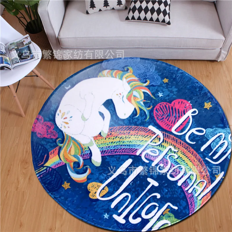 Круглый коврик с принтом единорога мультяшный дверной детский для лазания ковер