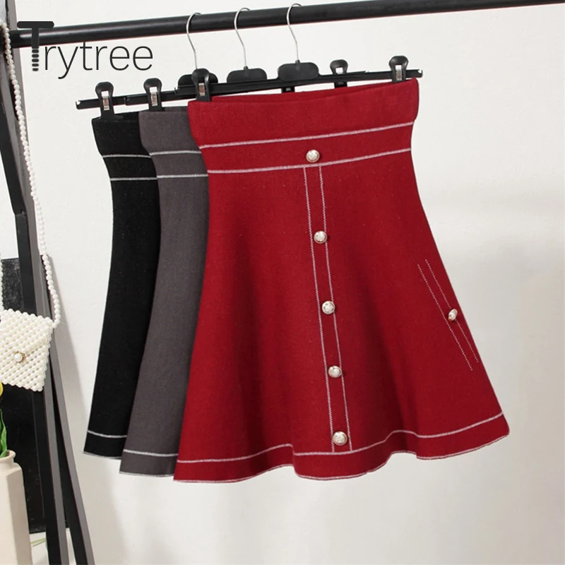 Осень-зима 2020 женская повседневная юбка Trytree с высокой талией однотонная Модная