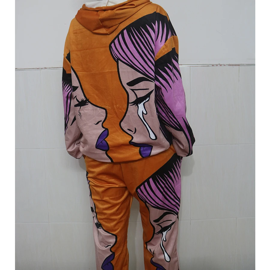 Fun Printing Design Very Thin Sweatshirt Pants Suit 2 Piece Set Women Tracksuit New Autumn Tops Loose Casual Girls Plus Size 3XL |