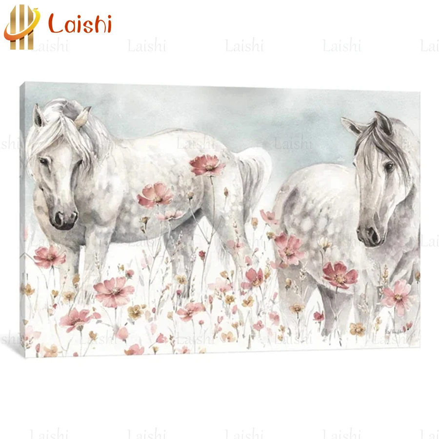 

diamond embroidery Doodle white horse and flowers 5D DIY full square round drill 3d rhinestone pictures mosaic wall decoration