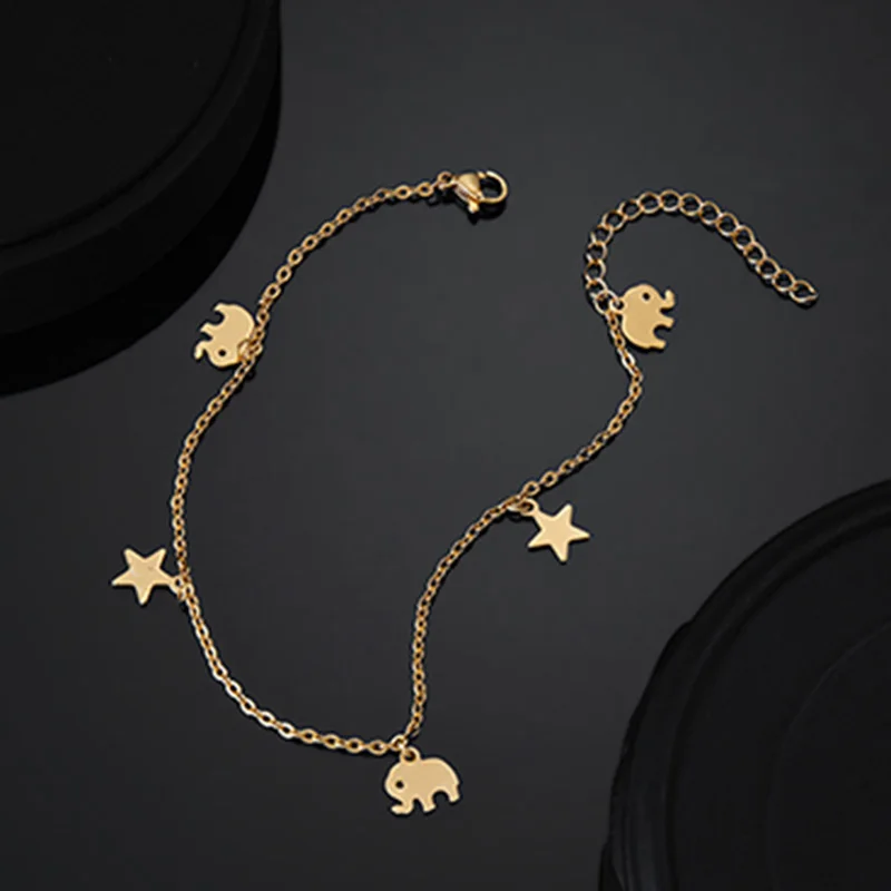 

Fashion New Stainless Steel Star & Elephant Pendant Anklet Girl Summer Beach Ankle Bracelet Women Accessories Jewelry Gift