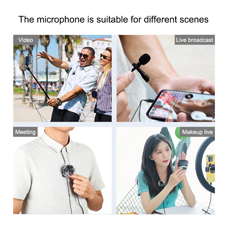

1.5/3/6m Mini SmartPhone Microphone Clip-on Lapel Lavalier 3.5mm Jack Wired Condenser Recording Microphone For iphone 8/7