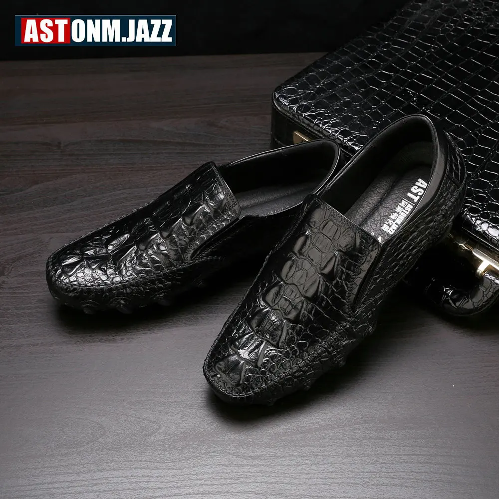 Мужские кожаные туфли-Осьминог без застежки лоферы из крокодиловой кожи деловые