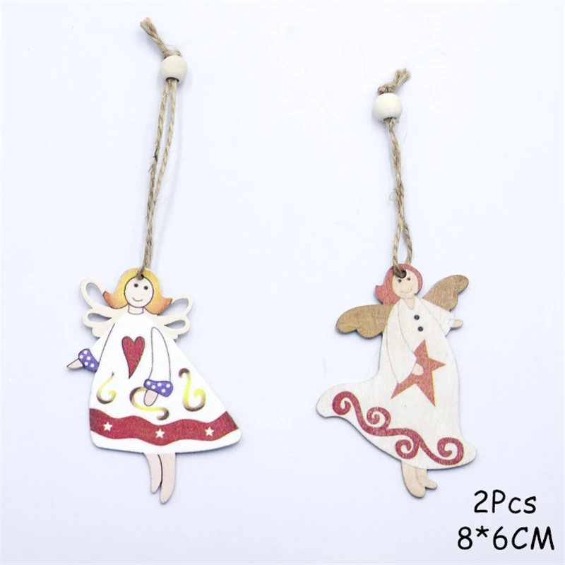 2Pcs B Новинка, новогоднее, новейшее, натуральное, рождественское, деревянная подвеска, Рождественская елка, дерево, ремесло, Noel Deco, Рождественское украшение для дома, Navidad, подарок - Цвет: 2Pcs B
