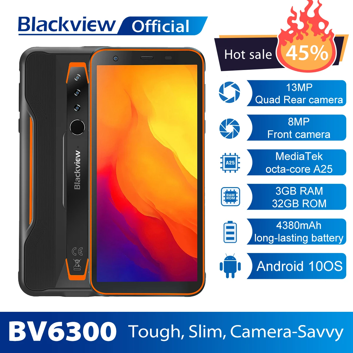 BLACKVIEW BV6300 3 ГБ + 32 Гб Смартфон 4380 мАч Android 10 Мобильный телефон 5 7 дюймов HD Экран NFC IP68