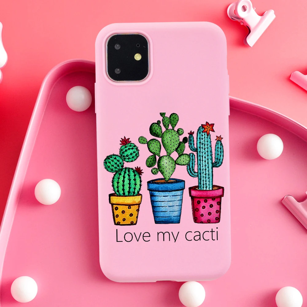 

Cat cactus cartoon cute fashion Phone Case for IPhone 6 6S 7 8 X XS XR 11 12 Pro Max SE 2020 Coque Cover Funda etui Luxury capas