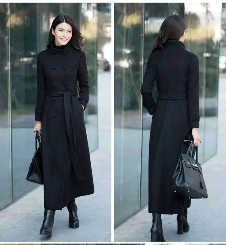 Women Winter 2019 Coats Autumn and Classic Solid Color Belt Large Size Wool Coat Slim Thin Thick Long Hair Female | Женская одежда