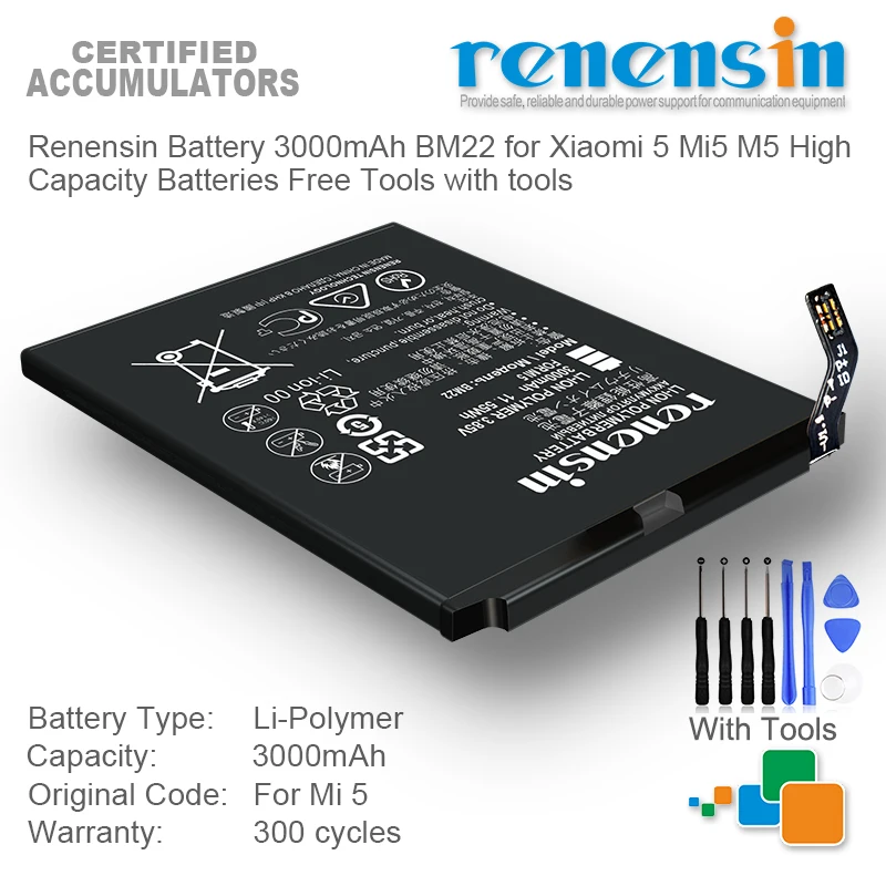 

Renensin Battery 3000mAh BM22 for Xiaomi 5 Mi5 M5 High Capacity Batteries Free Tools with tools