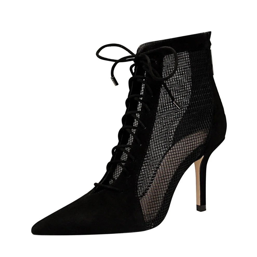 Женские сетчатые короткие ботинки с острым носком новинка 19 летние и осенние