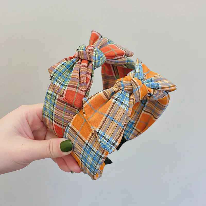 

Creative Plaid Hairbands For Women Classic Mid Bow Wide Hair Bands Accessories Top Quality Hair Hoop Accessories Wholesale Price