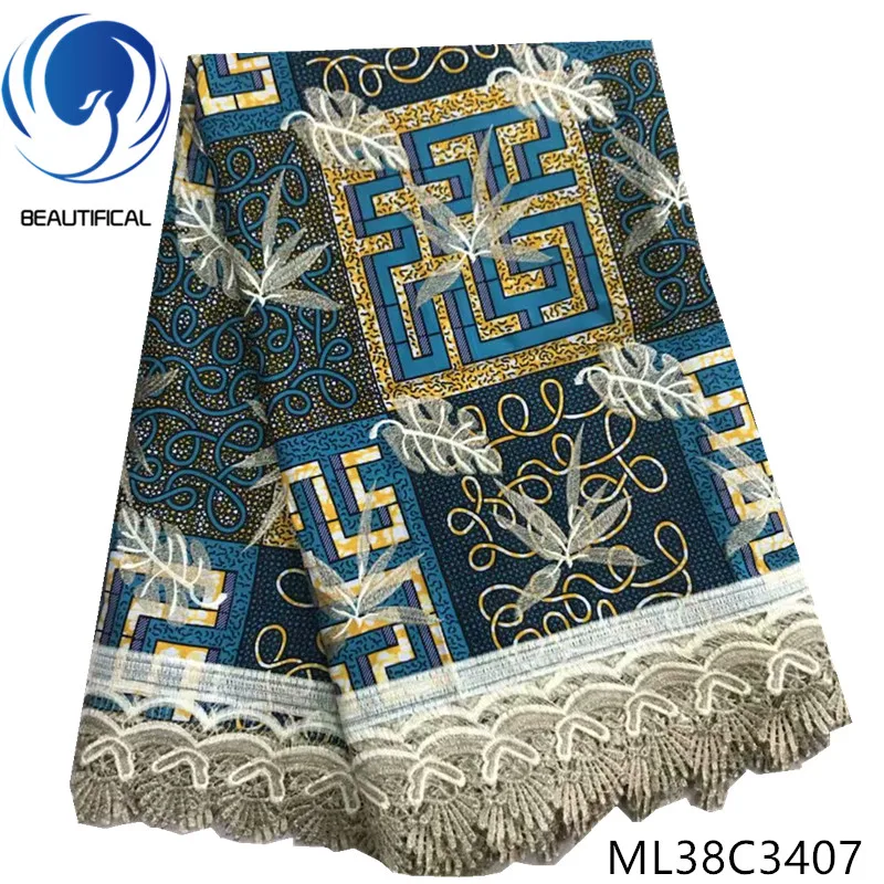 ML38C3407 Красивые хлопковые африканские восковые ткани с цветочным принтом, восковые кружева для платья, 6 ярдов, лидер продаж, нигерийские кружевные восковые ткани ML38C34 - Цвет: ML38C3407