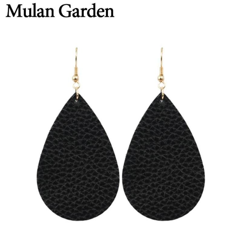 Женские серьги капельки M & G черные из натуральной кожи с каплями воды модные