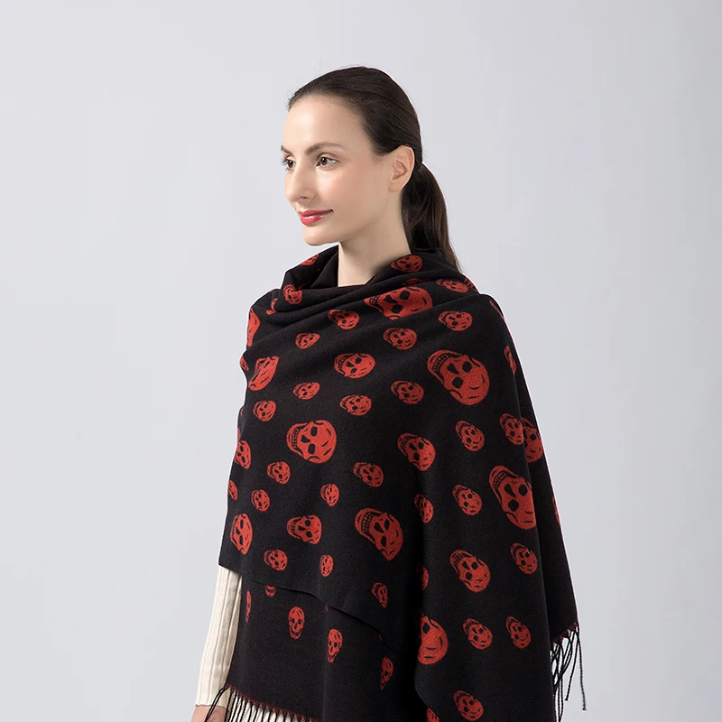Роскошный шарф с черепом 2021 кашемировая Женская шаль зимний теплый плащ плотное
