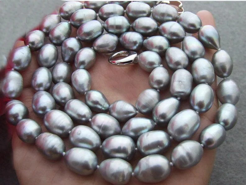 

9mm gray baroque oval real pearl 80cm 125cm 200cm 30'' 78'' necklace natural Freshwater PEARL Women Jewelry 35cm 43cm 15'' 17''