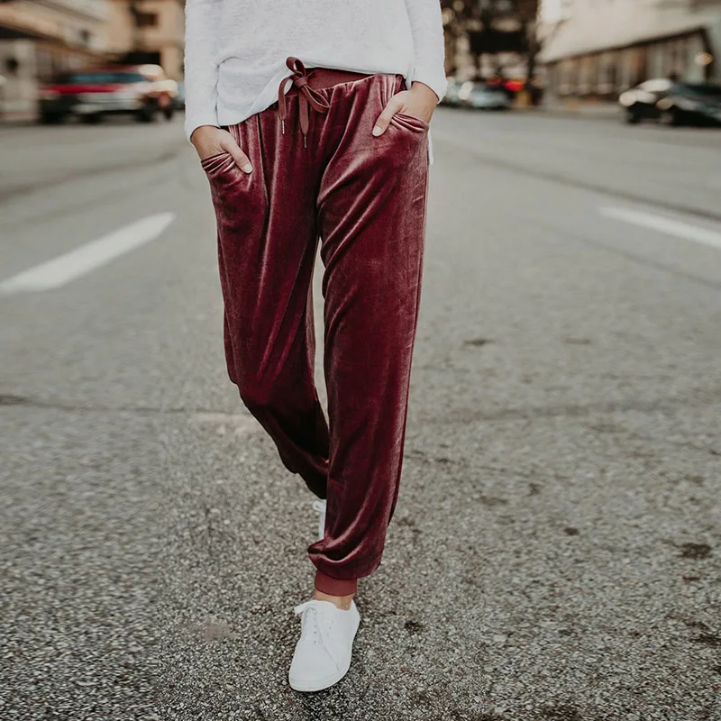 

Women Fashion Solid Color Pleuche Elastic Waist Pencil Pant Comfortable Loose Autumn Pant Casual Trouser Vintage Streetwear Lady