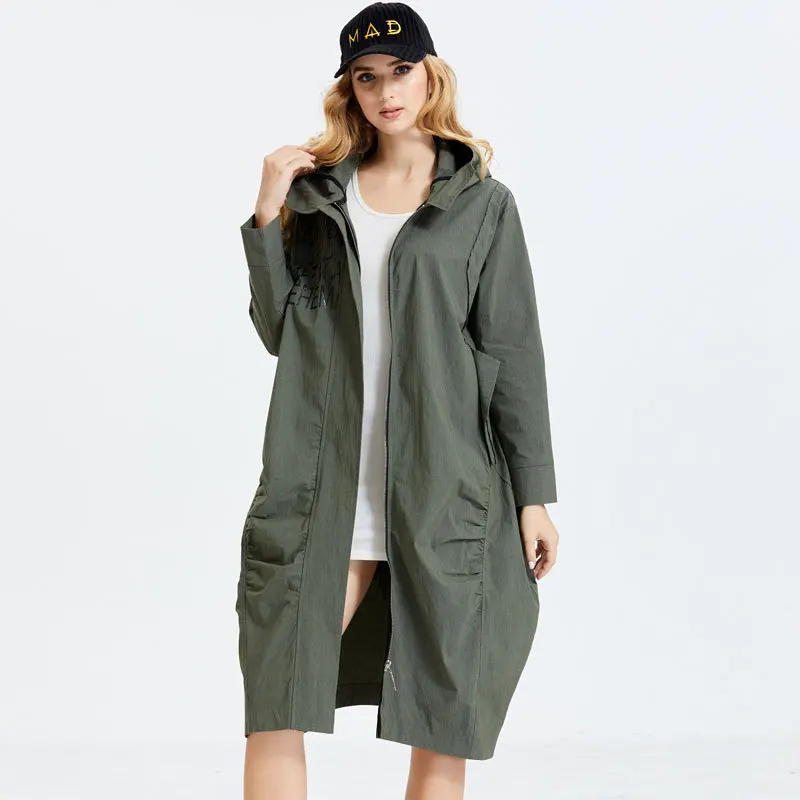 

SuperAen Autumn 2021 Plus Size Women's Hooded Windbreaker Jackets Long Solid Casual Loose Cardigan