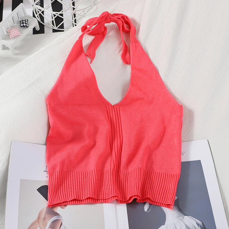 

Women Crop Tops Women Knitted Halter Camisoles Women Solid Skinny Crop Tops For Women Tops Hot Night Club Tops