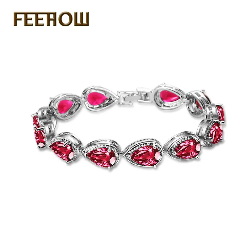 FEEHOW модные браслеты из розового золота с каплями воды кубический цирконий для