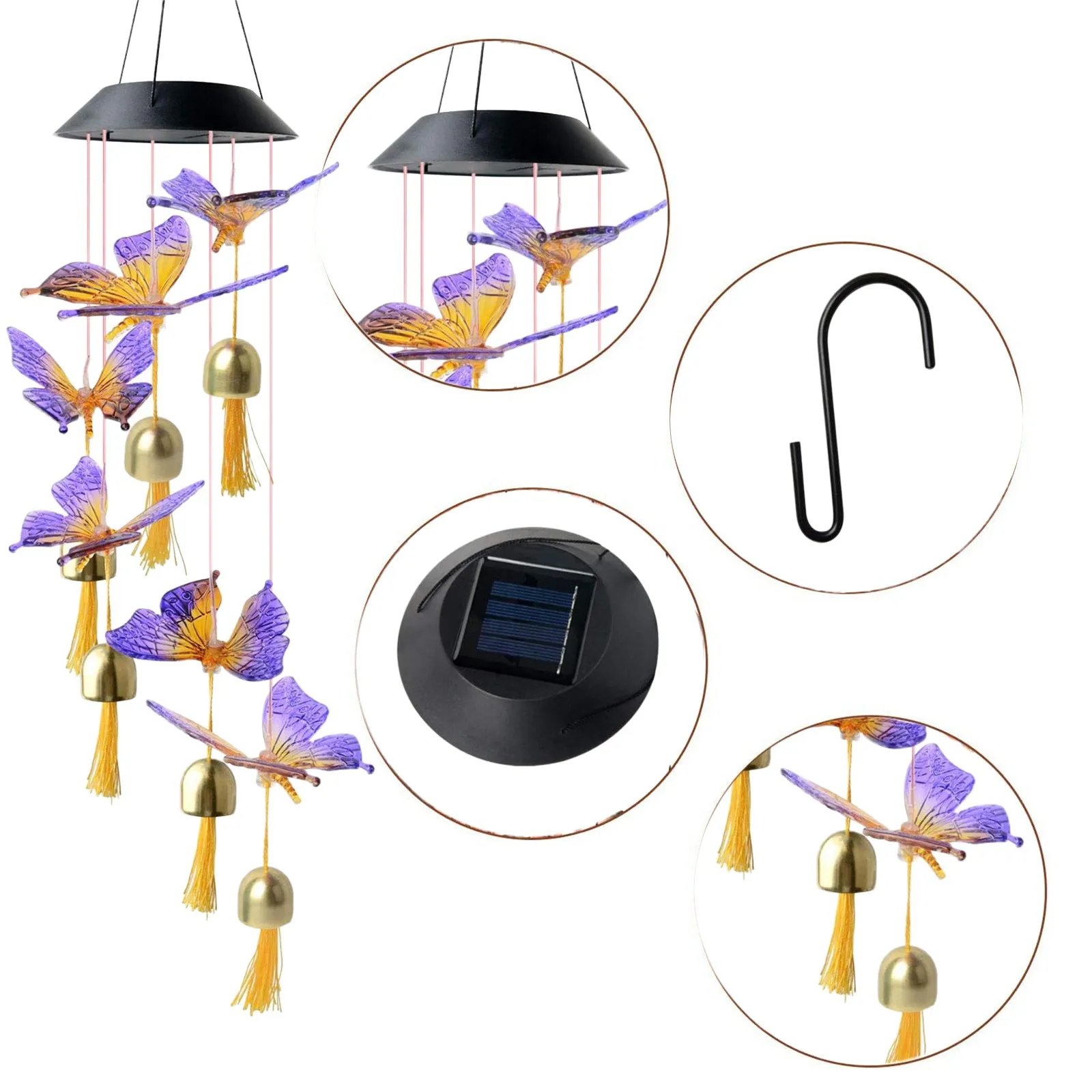 

Solar Wind Chime Hanging Ribbon Led Can Change Multiple Colors High Quality Practical Delicate Durable