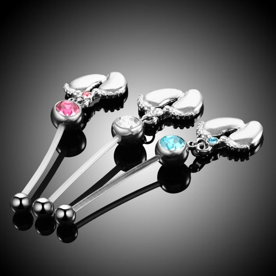 

1PC Bioflexible Bar Clear Aqua Pink Gem Belly Button Rings Piercing Dangle Foot Pregnant Women Navel Bar Piercing Jewelry 14g