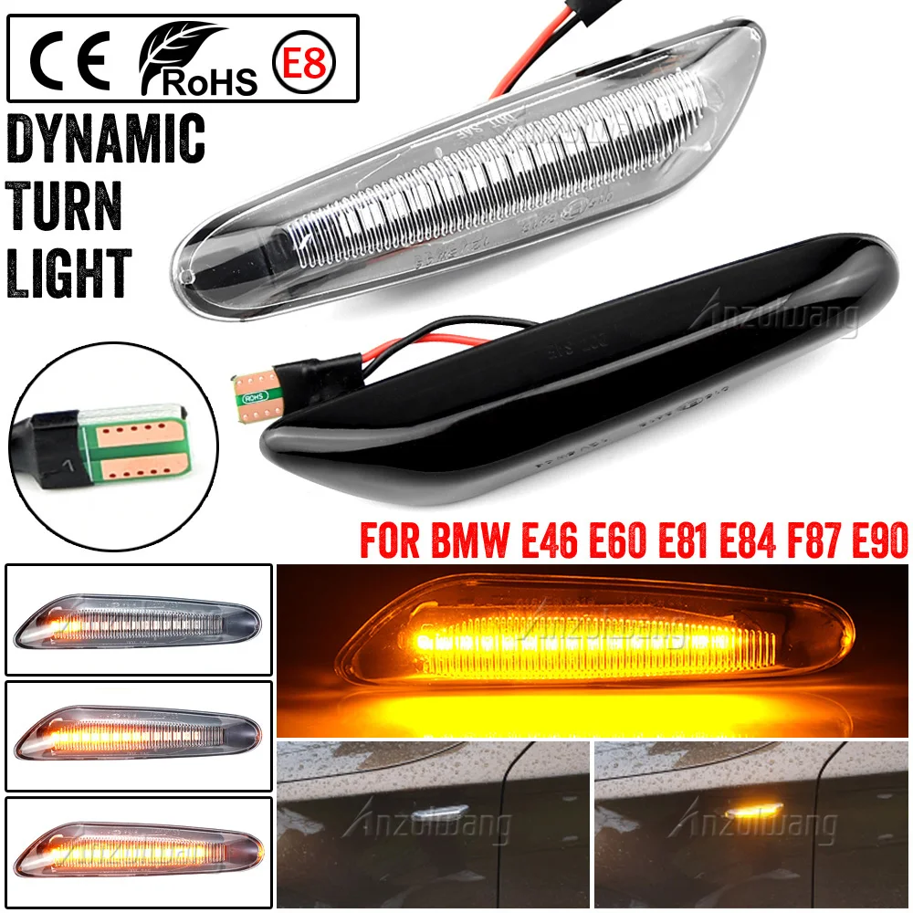 

2Pcs Sequential Flashing LED Turn Signal Side Marker Lights For BMW E46 E90 E87 X3 E83 X1 E84 X5 E53 E91 E92 E60 E61 E81 E82 E88