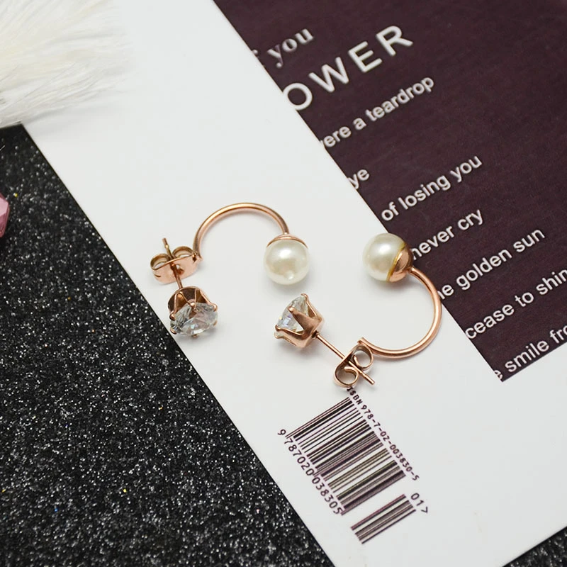 

Shinny Rhinestone U Shape Stud Earrings For Women Luxury Jewelry Simple Stainless Steel Pearl Earrings Nightclub Party Gifts