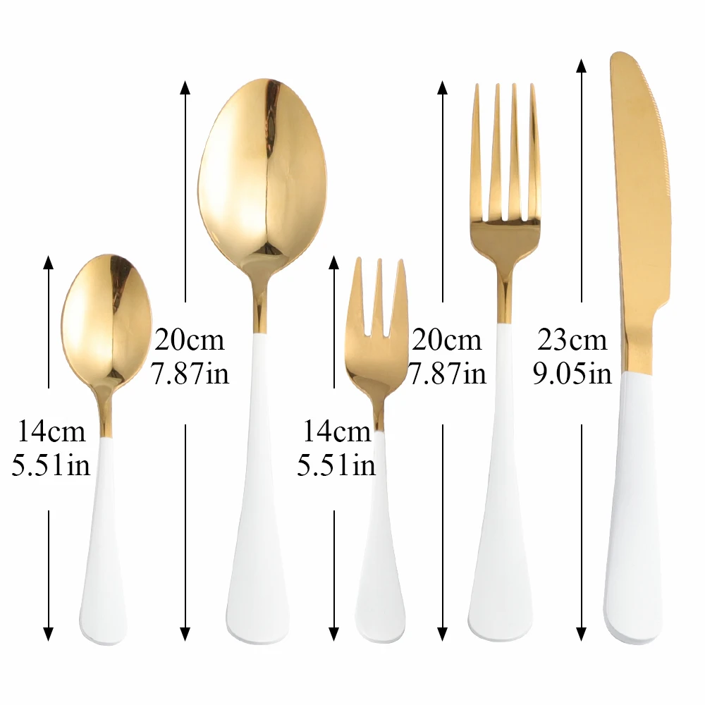 

5Pcs Glossy White Gold Stainless Steel Cutlery Tableware Set Dinnerware Flatware Set Dinner Forks Knives Spoons Set Silverware