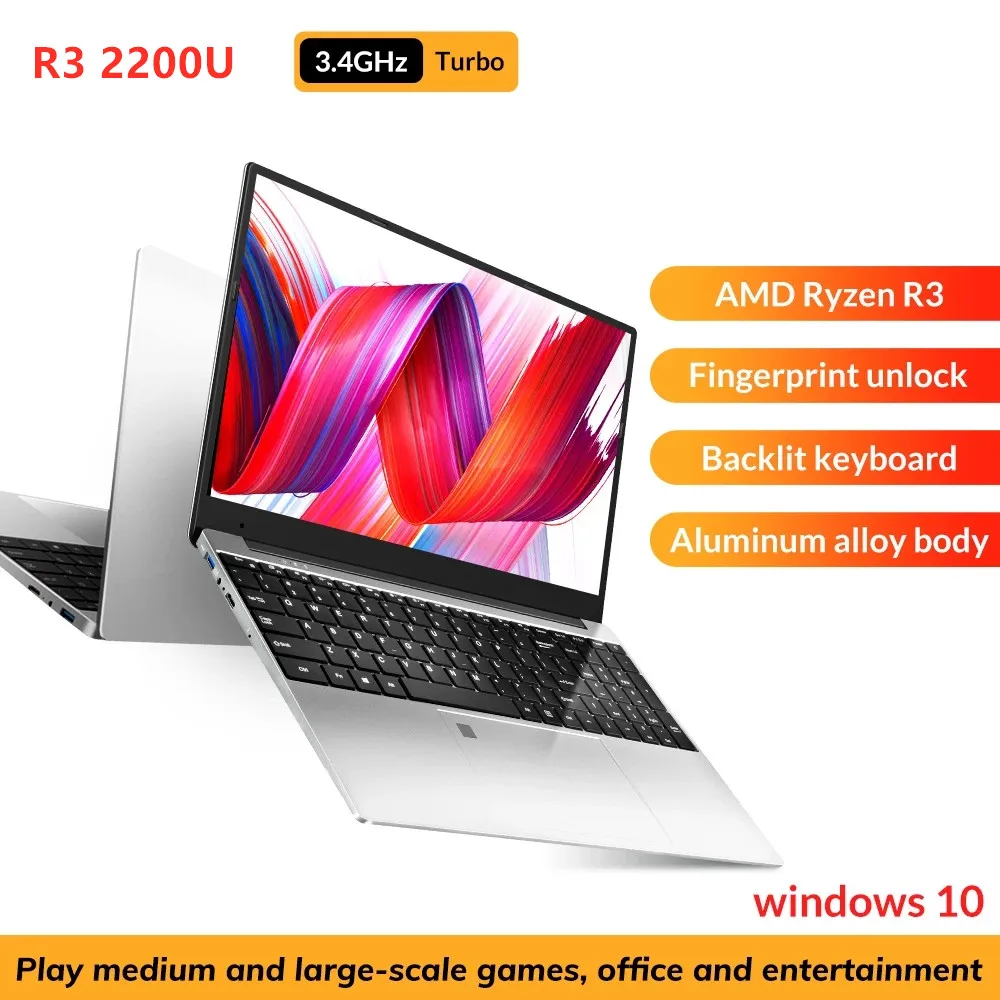Gaming computer laptop AMD Ryzen R3 2200U 2G graphics card 16G DDR4 RAM M.2 1TB SSD Windows 10 15-inch ultrabook metal notebook