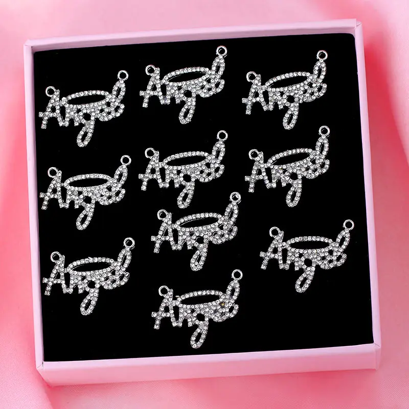

Shiny Rhinestone Angel Letter Charms Silver Color Metal Alphabet Pendant Wholesale Handmade DIY Jewelry Making Earrings Necklace