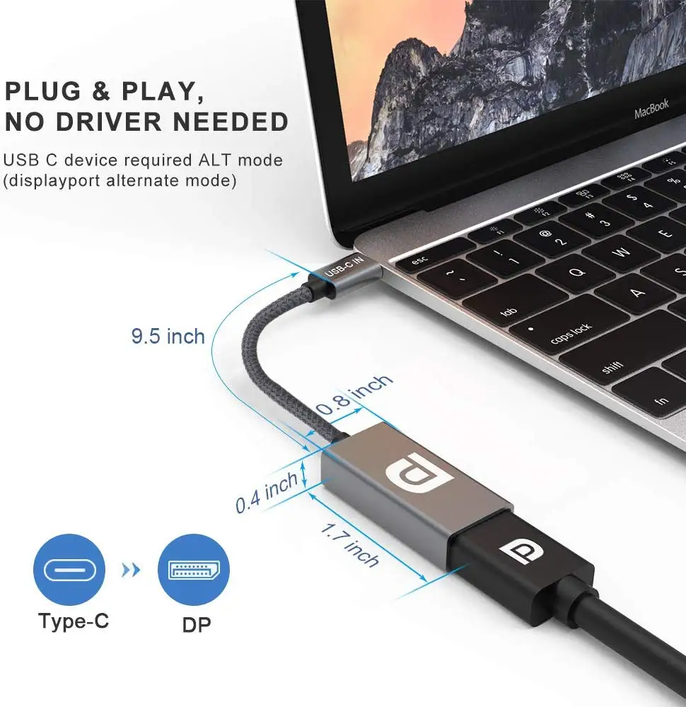 Onvian USB 3 1 Type C к DisplayPort адаптер дисплея 4K 60Hz DP для MacBook Pro iMac Surface Book 2 Pixelbook| |
