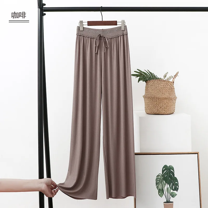 

2021 New Large-size Ice Silk Wide-legged Trousers Women Feel Relaxed Outside Wearing Foreign Fashion Modale Straight