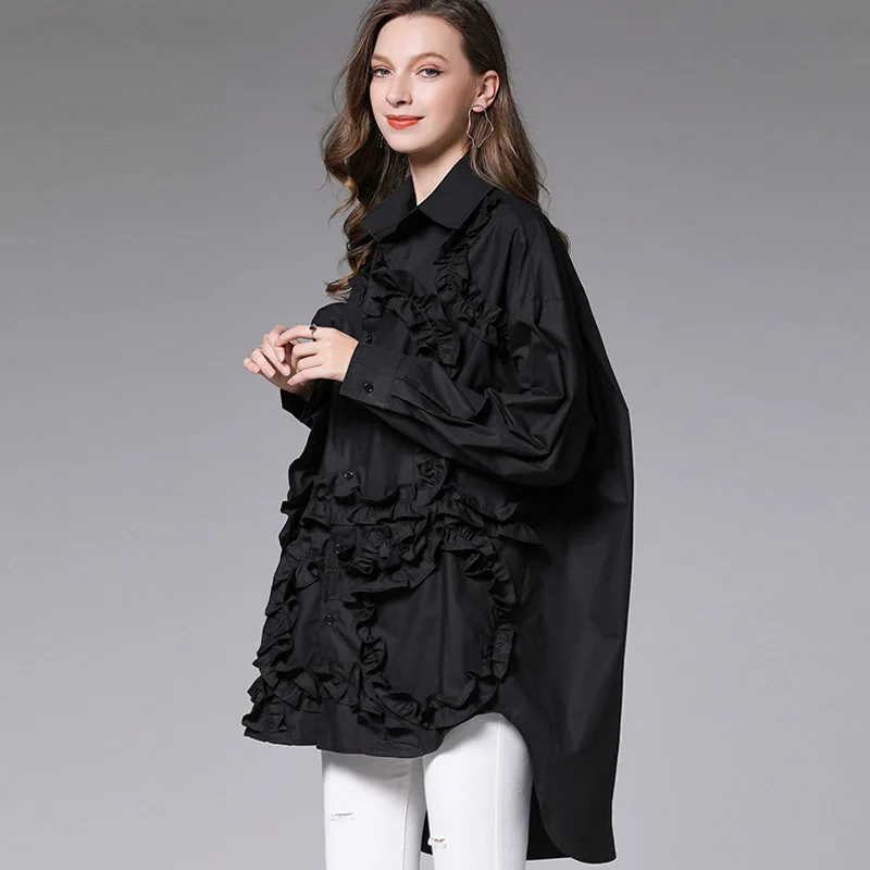 Рубашка LANMREM женская винтажная однотонная с поясом большого размера PD558 |