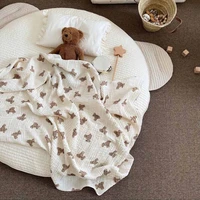2021 baby muslin swaddle bouble blanket bear print swaddle wrap receiving blanket for newborn infant cute children bedding quilt