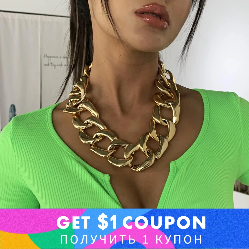 Кубинский Чокер-ожерелье в стиле панк большая толстая цепь золотого цвета