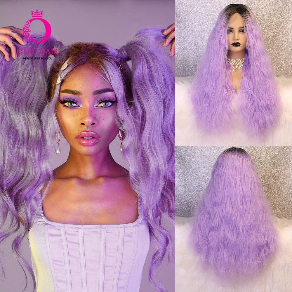 

OLEY Hair Wavy Ombre Purple Glueless Synthetic Lace Front Wig Heat Resistant Long Straight Cosplay Wigs For Black Women