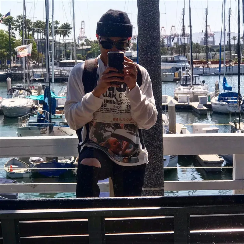 

Poster Printing Raw Edge ERD Long sleeve T-Shirt Men Women 1:1 Loose Casual White Top Tee E.R.D Vintage T Shirt