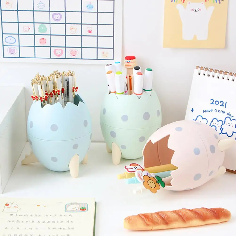 

Stationery Pen Holder Lovely Dinosaur Egg Shape Storage Bucket Large Capacity Plastic Pencil Case School Office Supplies