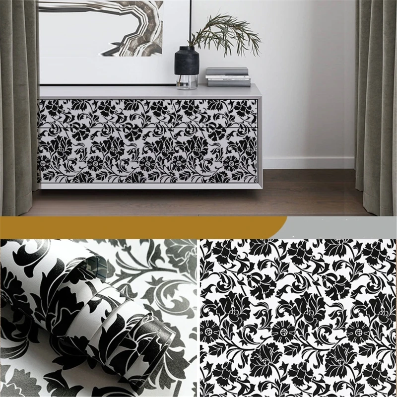 

X37E Modern 45cmx10m PVC Black White Striped Self-adhesive Wallpaper Contract Wall Sticker for Kitchen Bathroom Furniture Hou