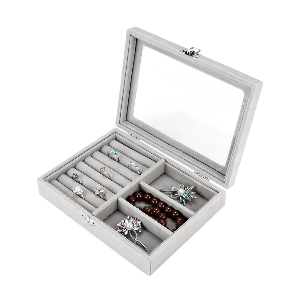 

Detachable Jewelry Box Jewelry Storage Case With Cover Velvet Jewelry Organizer For Rings Bracelet Studs Earrings Organizer Case